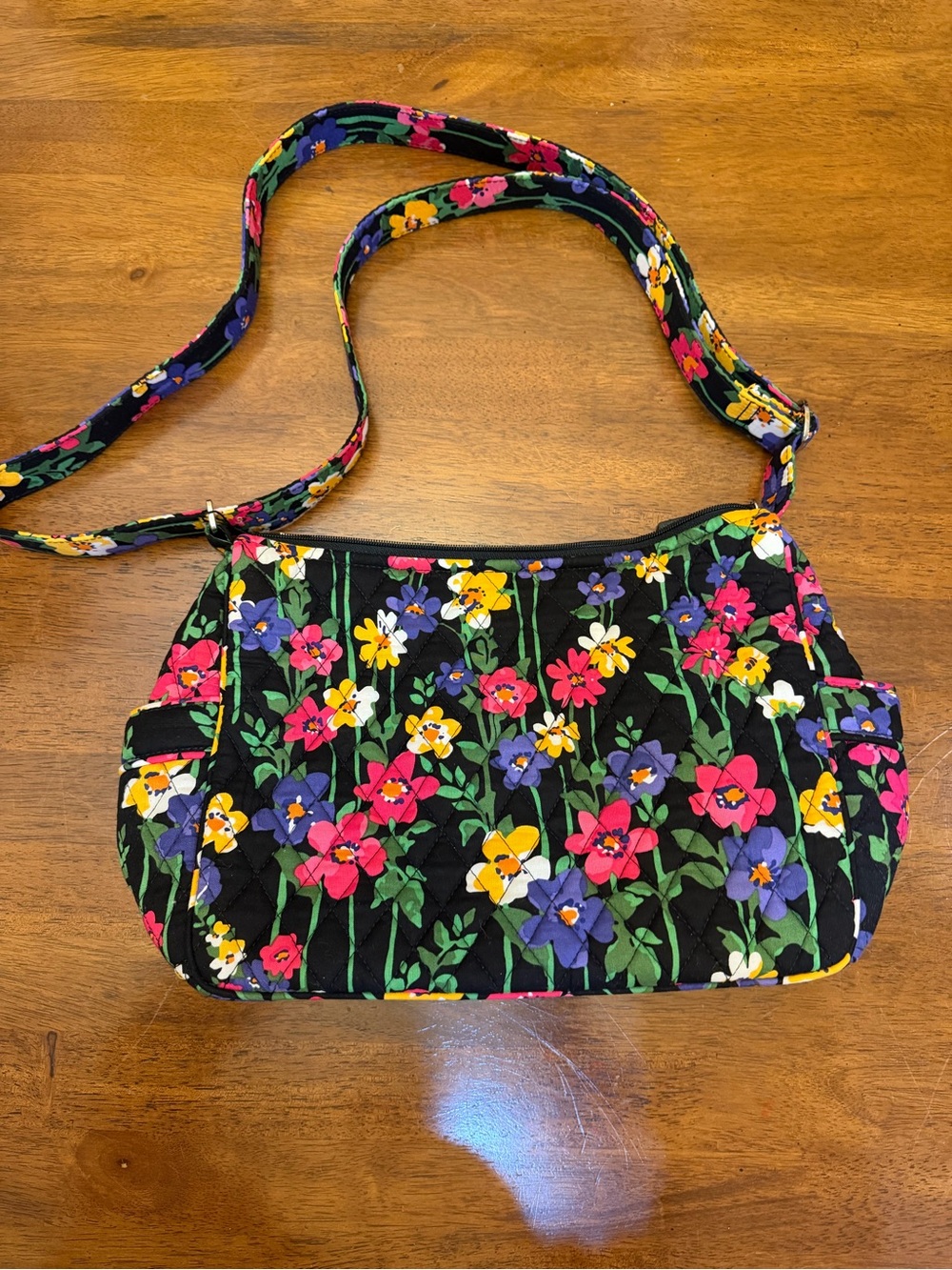 Vera Bradley Floral Quilted Crossbody Bag - Black with Pink flowers. New.